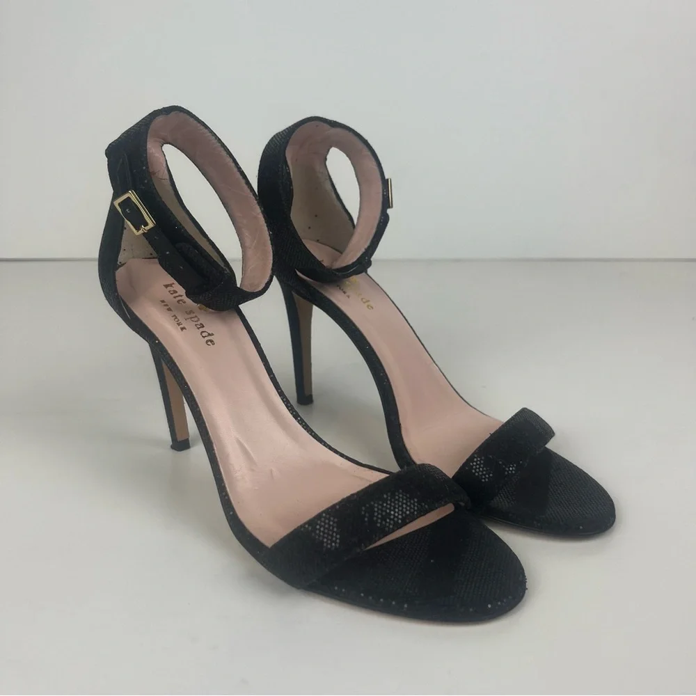 Kate Spade Black Sequin Ankle Strap‎ Pumps SZ 7